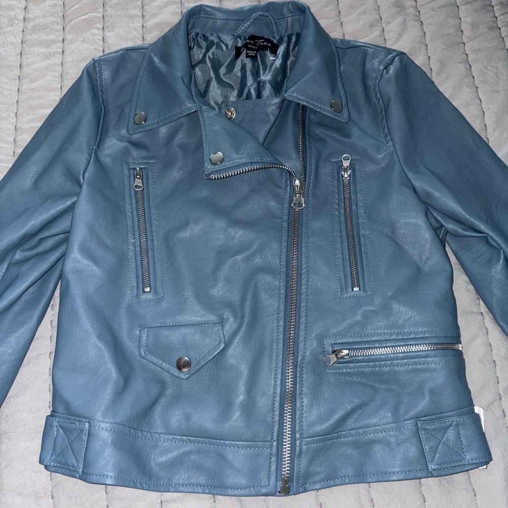 Women's Blue Faux Leather Jacket